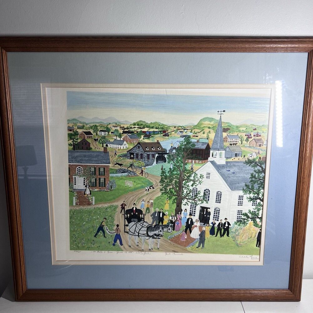 Will Moses Signed Ltd Ed Serigraph Just Married Framed Folk Art Print 320/450